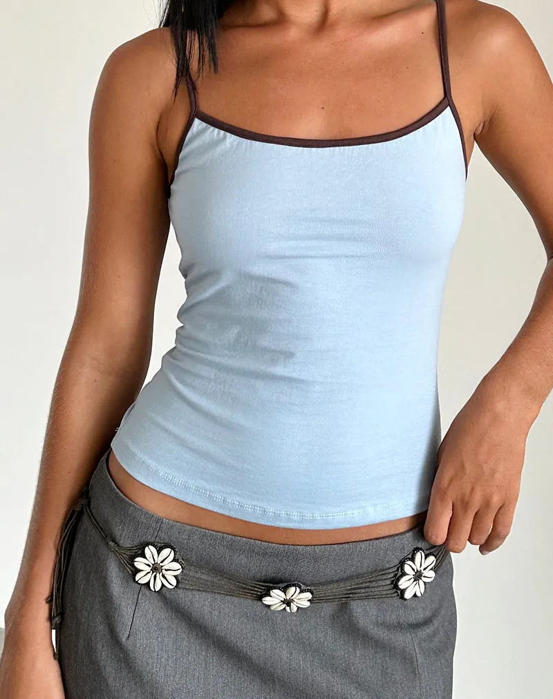 Solani Top in Nantucket Blue with Deep Mahogony Binding