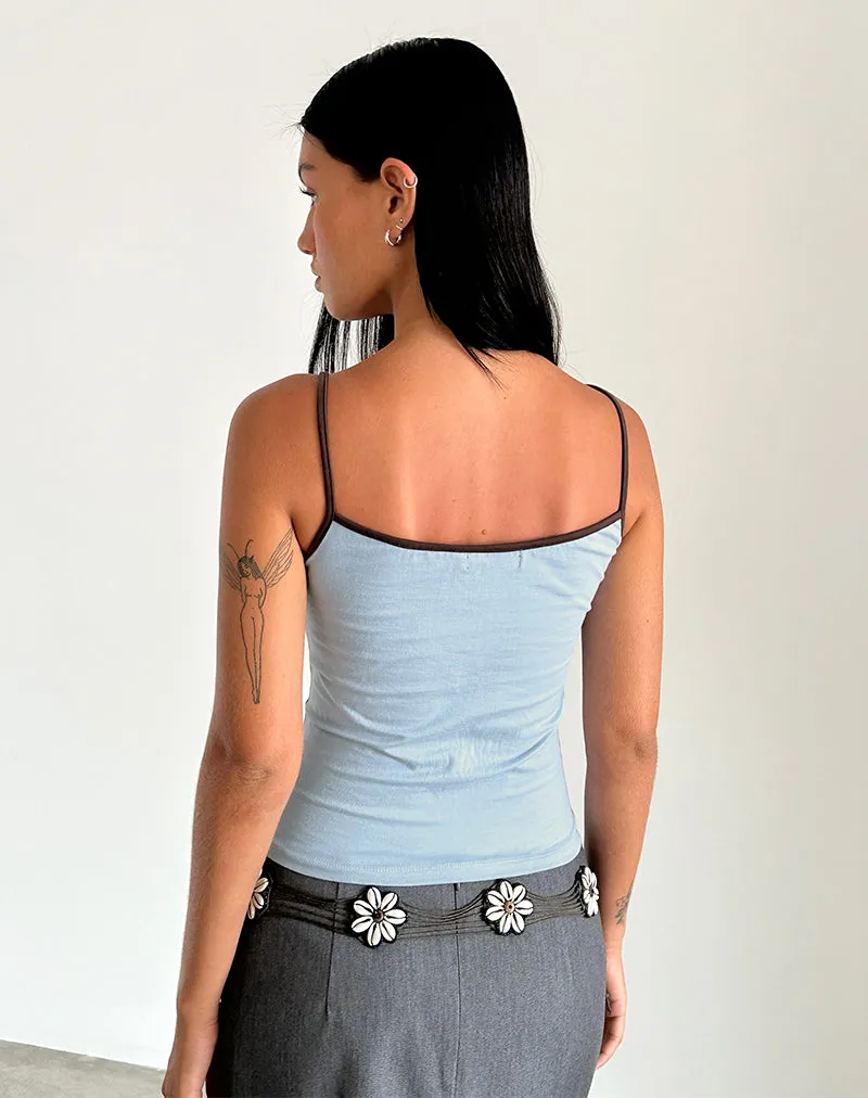 Solani Top in Nantucket Blue with Deep Mahogony Binding