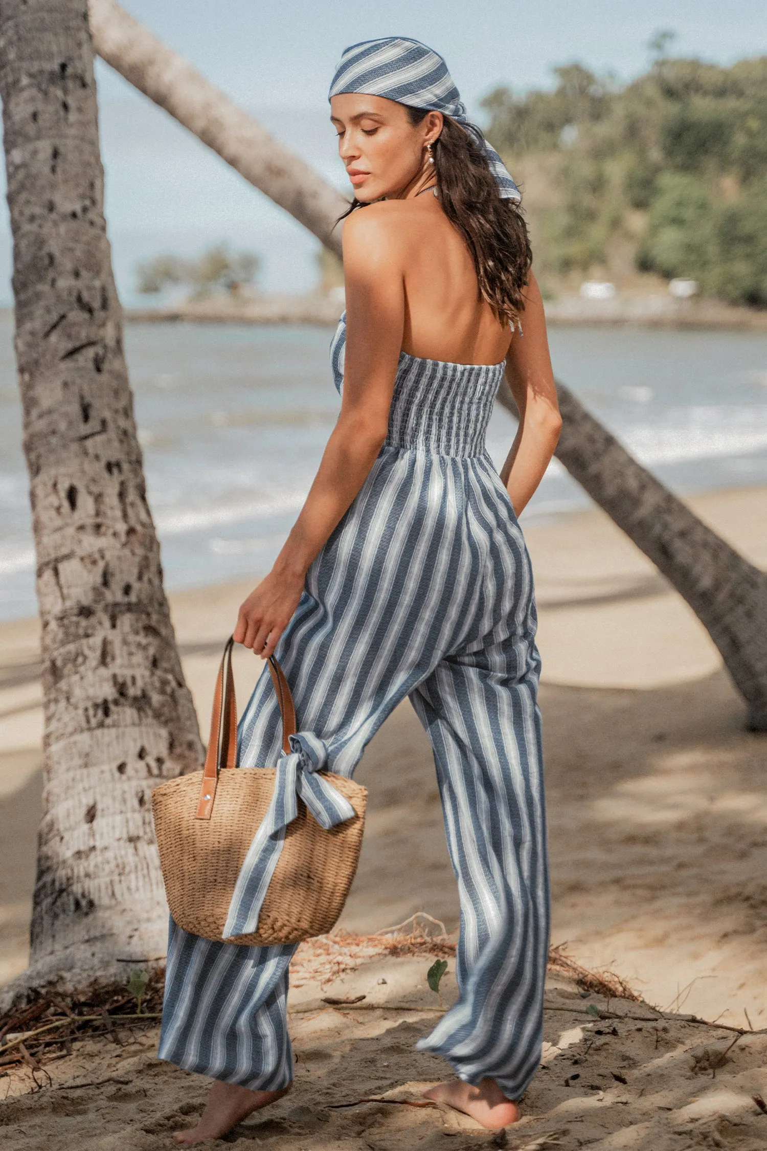 Striped Cutout Halter Jumpsuit
