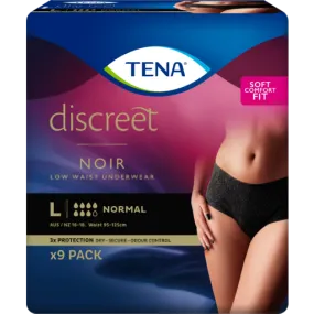 Tena Discreet Black Noir Low Waist Underwear Large 9 pack