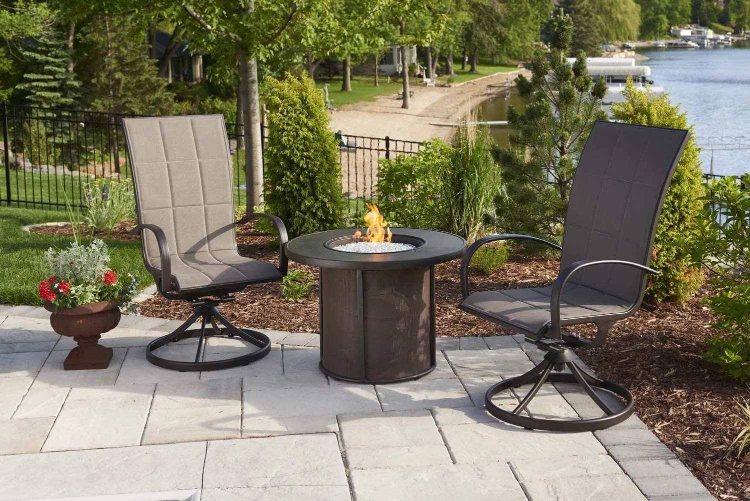 The Outdoor Greatroom Company 32 Inch Stonefire Brown Round Gas Fire Pit Table SF-32-K