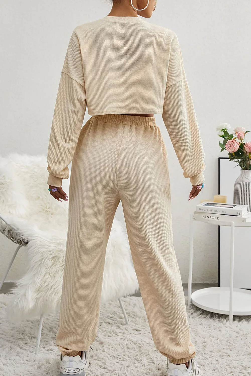 Three Piece Sports Set Crop Tank Top High Waist Jogger Sweatpants