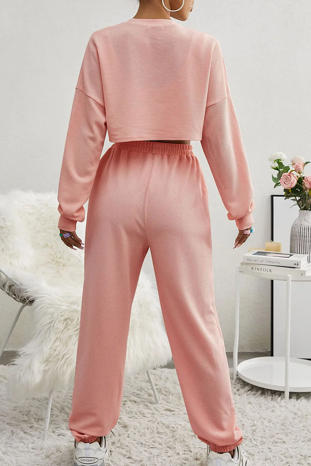 Three Piece Sports Set Crop Tank Top High Waist Jogger Sweatpants