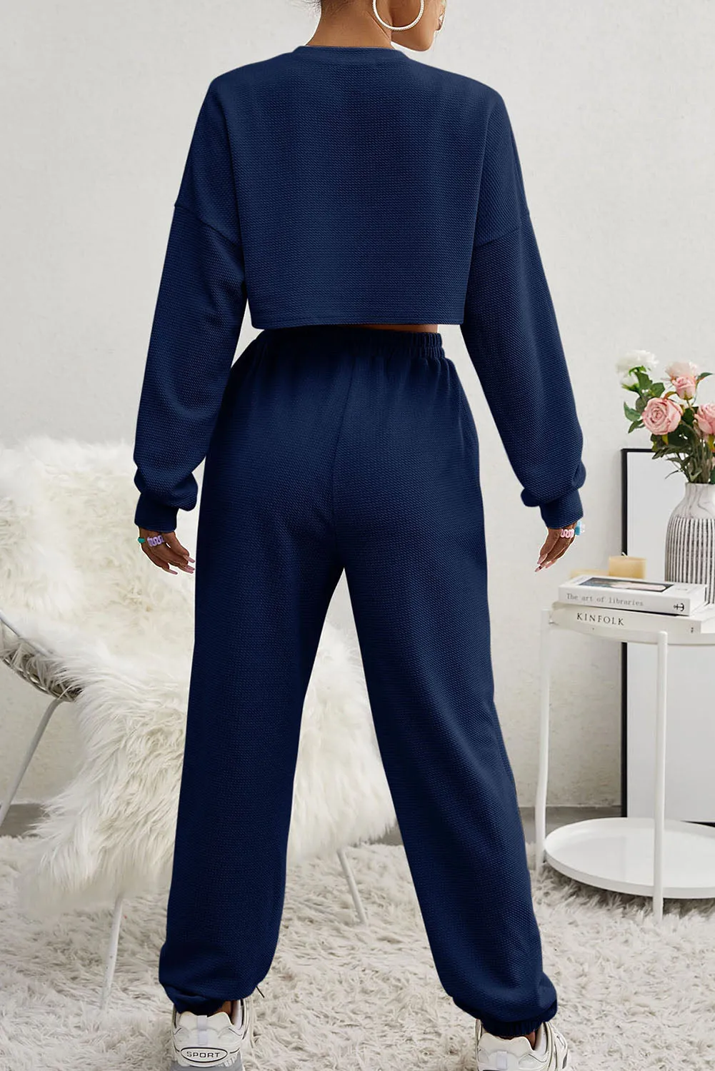 Three Piece Sports Set Crop Tank Top High Waist Jogger Sweatpants