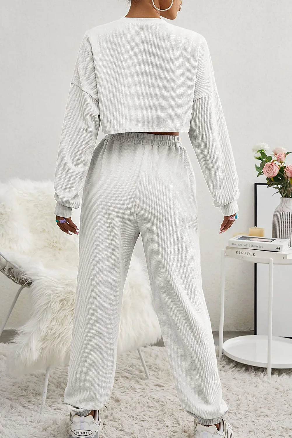 Three Piece Sports Set Crop Tank Top High Waist Jogger Sweatpants