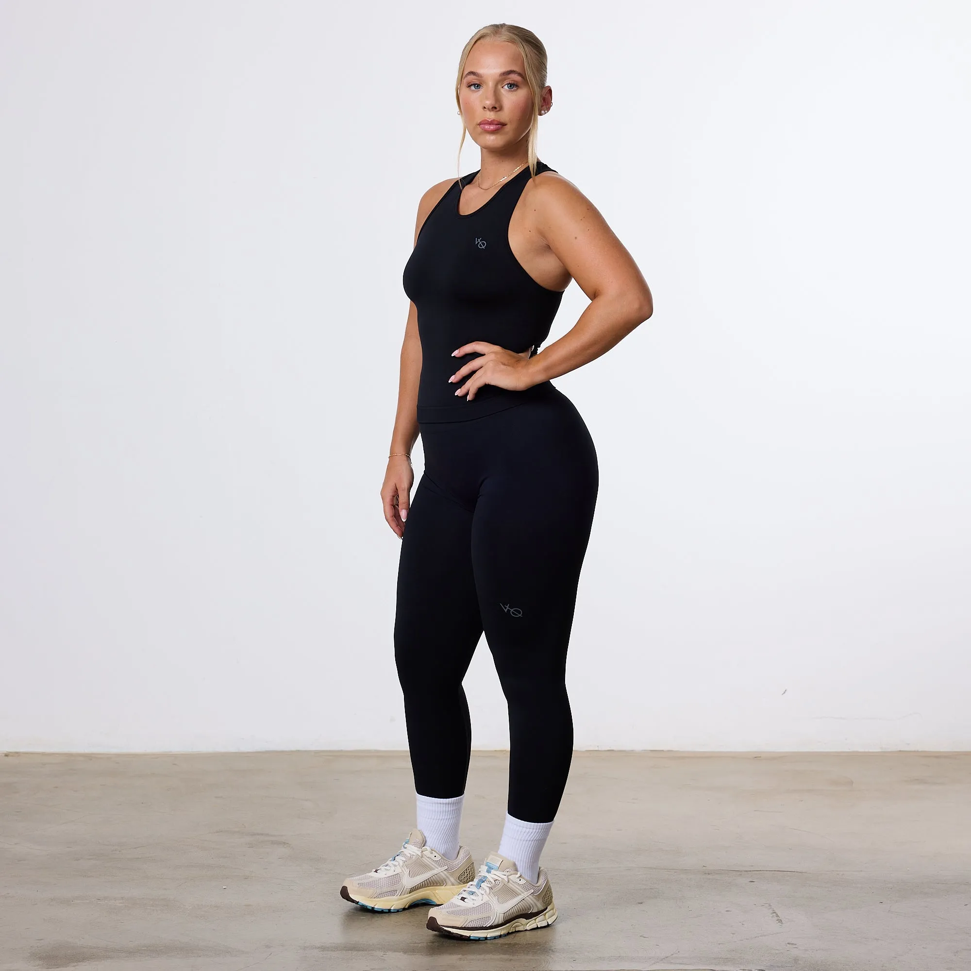 Vanquish Elevate Seamless Black Racer Back Midi Tank Top