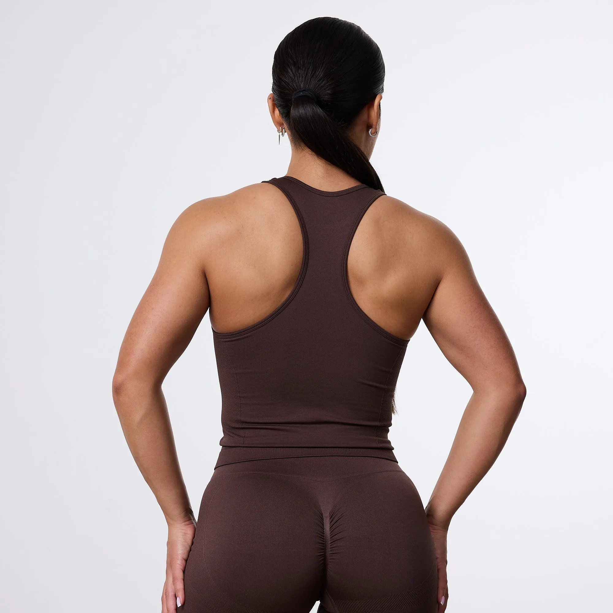 Vanquish Elevate Seamless Coffee Brown Racer Back Midi Tank Top