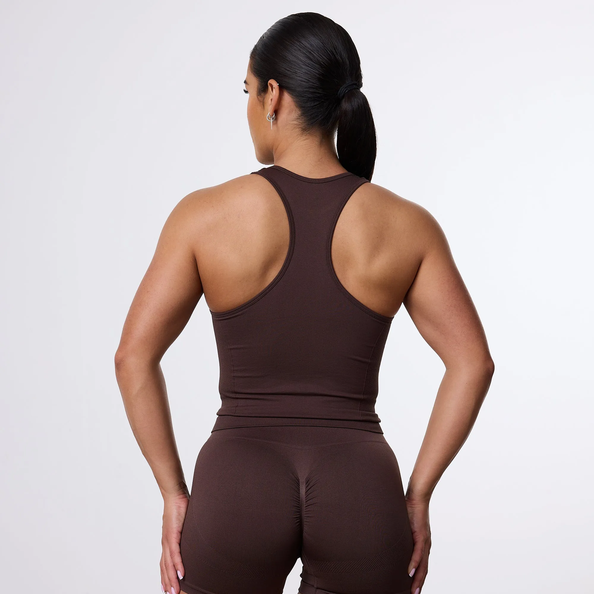 Vanquish Elevate Seamless Coffee Brown Racer Back Midi Tank Top