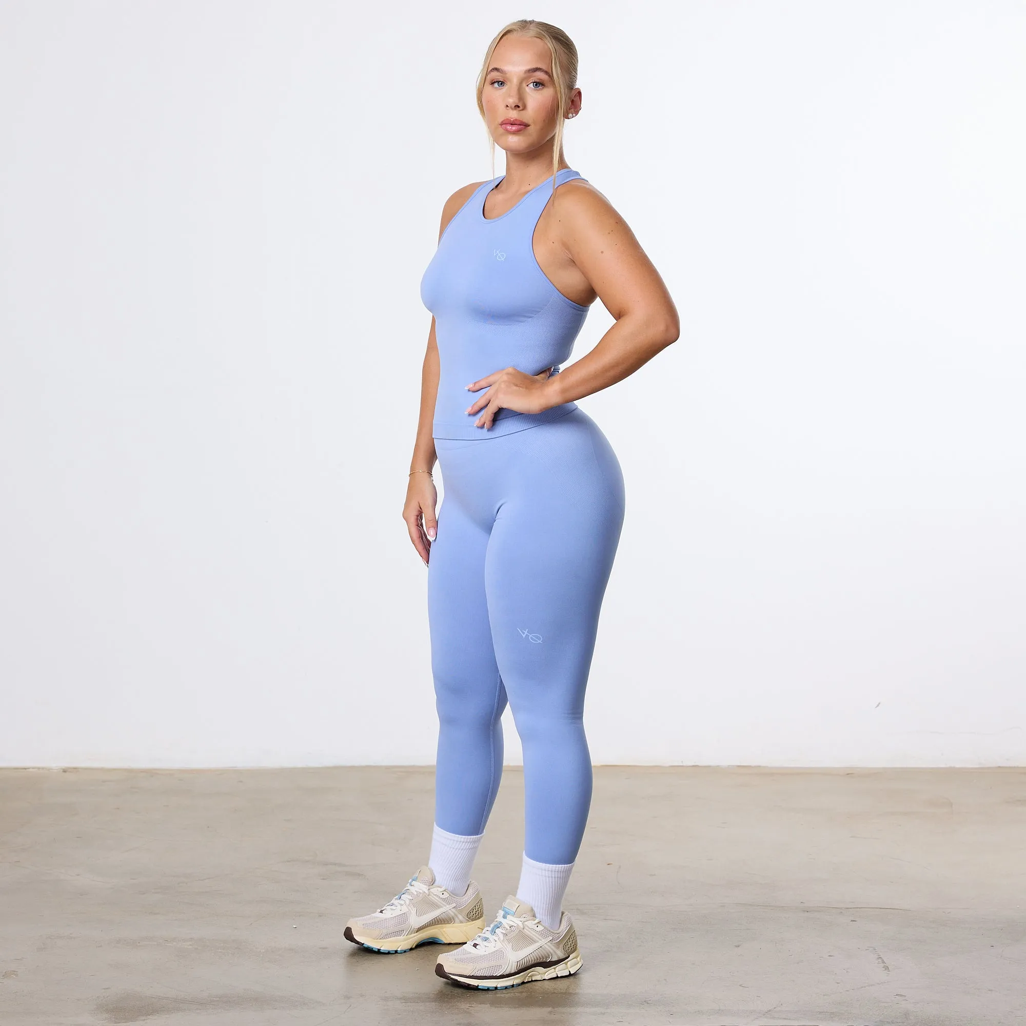 Vanquish Elevate Seamless Sky Blue Racer Back Midi Tank Top