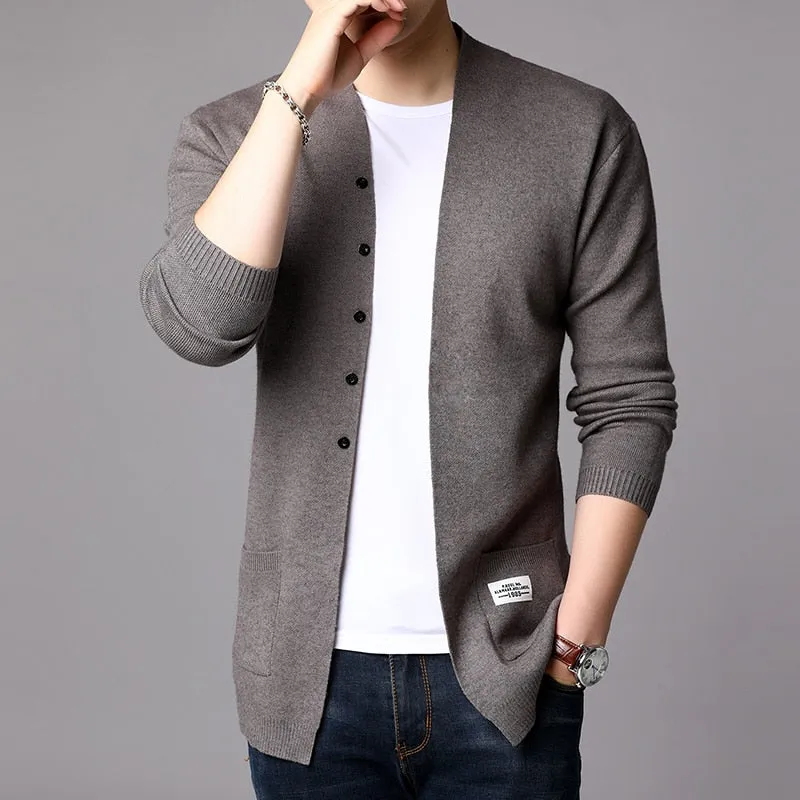 Voguable Fashion Mens Cardigan Jackets Coats Streetwear Trend Windbreaker Autumn Overcoat Casual Sweater Jacket Men Clothing Black