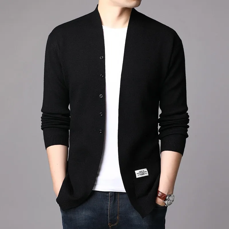 Voguable Fashion Mens Cardigan Jackets Coats Streetwear Trend Windbreaker Autumn Overcoat Casual Sweater Jacket Men Clothing Black