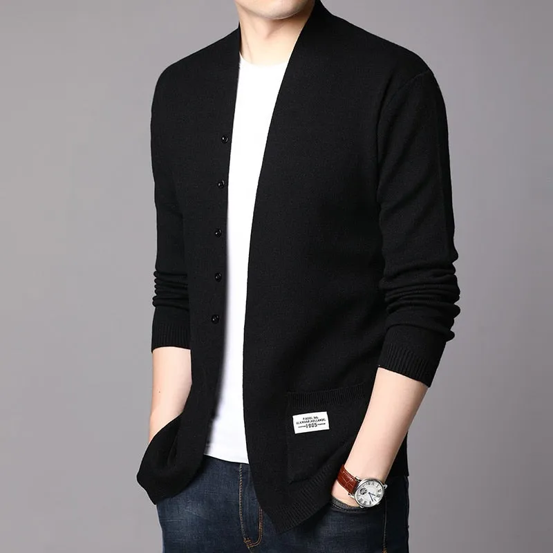 Voguable Fashion Mens Cardigan Jackets Coats Streetwear Trend Windbreaker Autumn Overcoat Casual Sweater Jacket Men Clothing Black