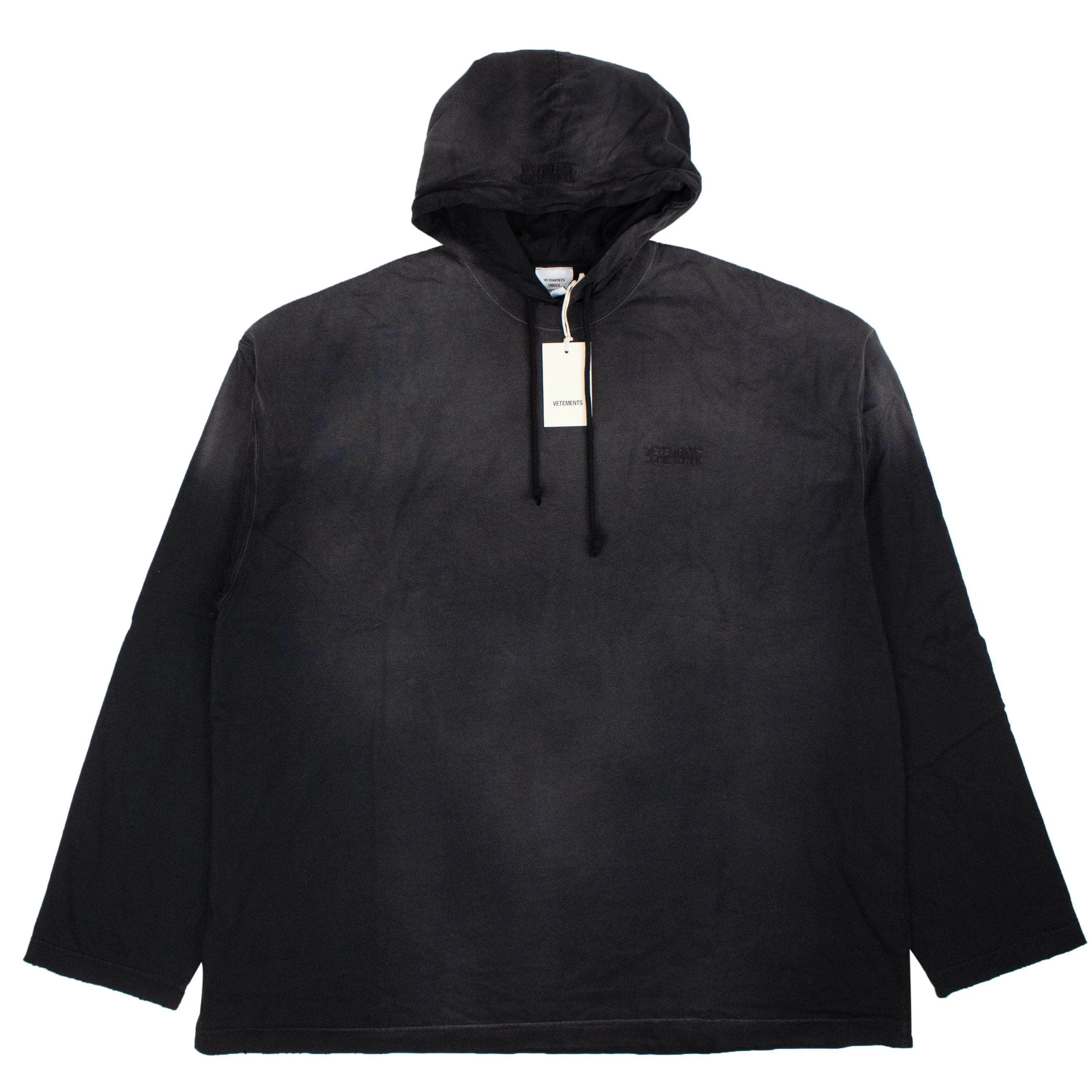 VTM-XHDS-0004/XL UE63HD150B Washed Black VETEMENTS Double Jerysey Gradient Hoodie Size XL