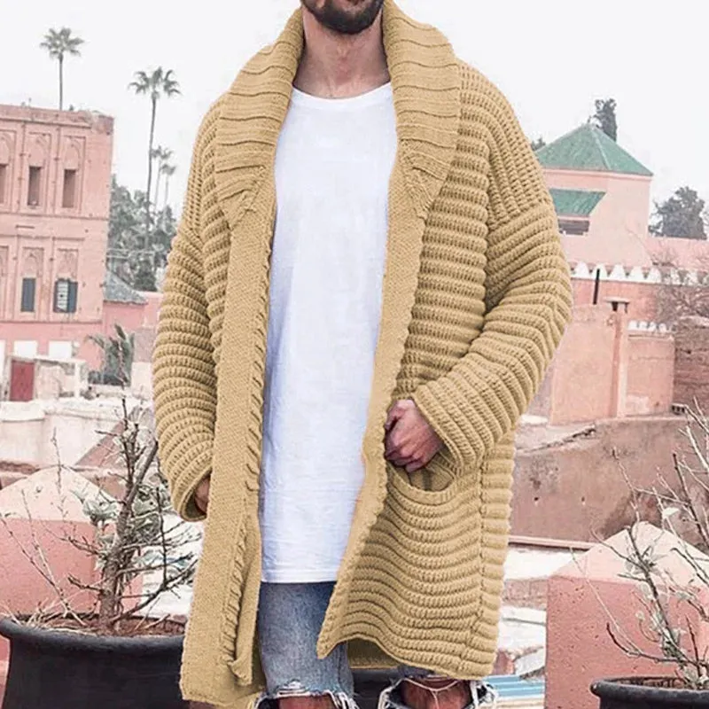 WIAOFELLAS  -  Autumn Winter Mens Long Sweater Cardigan Long sleeved Turndown Collar Coats Fashion Casual Knitted Outerwear Overcoat Streetwear
