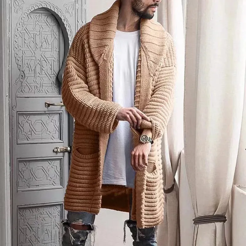 WIAOFELLAS  -  Autumn Winter Mens Long Sweater Cardigan Long sleeved Turndown Collar Coats Fashion Casual Knitted Outerwear Overcoat Streetwear