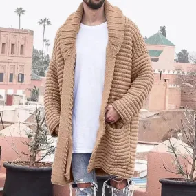 WIAOFELLAS  -  Autumn Winter Mens Long Sweater Cardigan Long sleeved Turndown Collar Coats Fashion Casual Knitted Outerwear Overcoat Streetwear