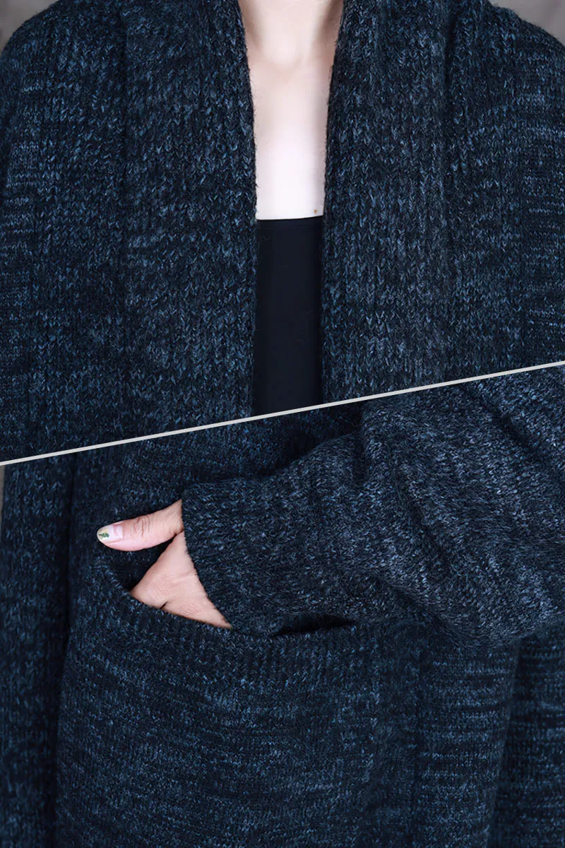 Winter women's mid-length fashionable large pocket sweater coat