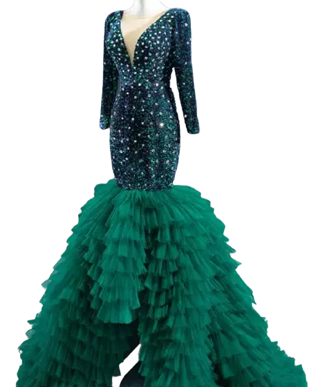 Women Custom Long sleeve green Mermaid evening dress