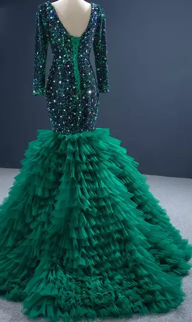 Women Custom Long sleeve green Mermaid evening dress