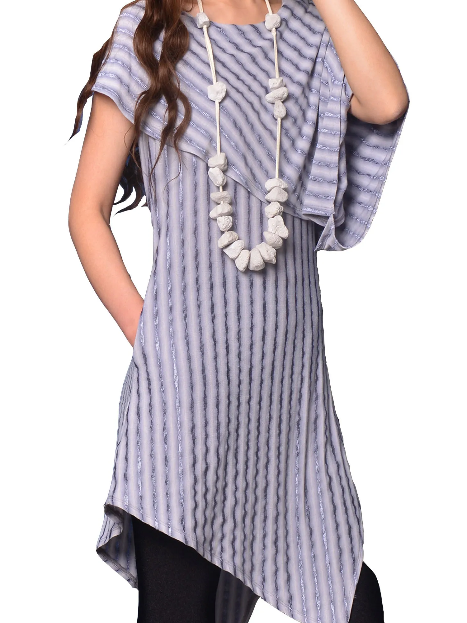 Women's asymmetrical cotton tunic top/stripe dress/Casual Tunic dress/Summer Customized Plus Size short sleeve shirt/Maternity dress(Y19b6)