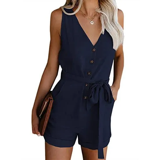 Women's V Neck Jumpsuits Casual Sleeveless Romper