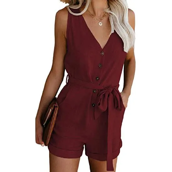 Women's V Neck Jumpsuits Casual Sleeveless Romper