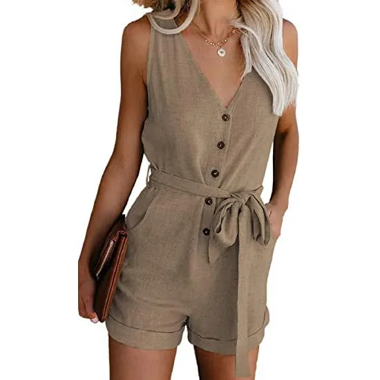 Women's V Neck Jumpsuits Casual Sleeveless Romper