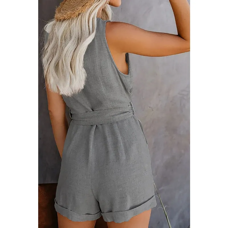 Womens V Neck Summer Casual Sleeveless Short Jumpsuits
