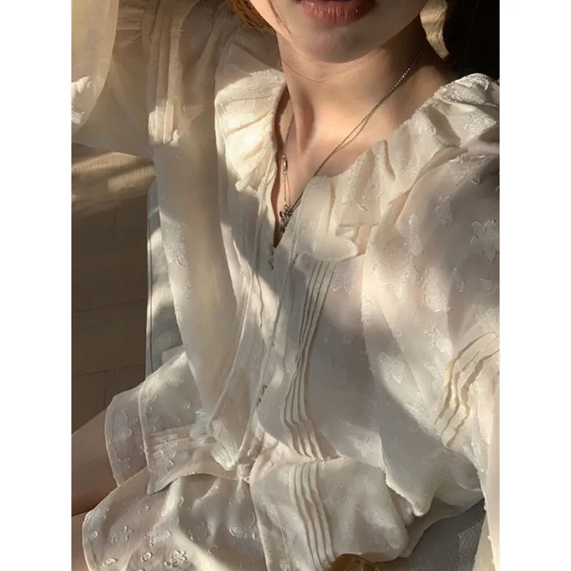Wooden Ear Lapel Thin Suit Women's Summer Sweet Lantern Long Sleeve Two-Piece Set  Autumn Xintongqin Suit Women
